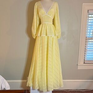 Staud Sheer Butter-Yellow Gown/Maxi with a Low Back and Peplum - Lined